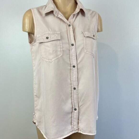 Buffalo David Bitton Women’s Small Pink Blush Sleeveless Button Down Shirt Top - Picture 7 of 12